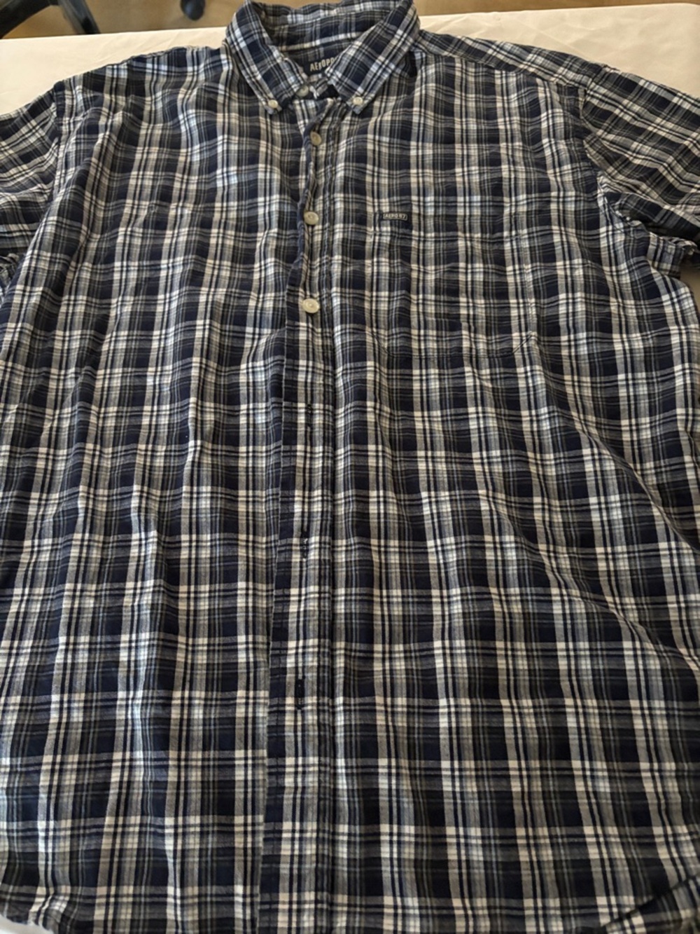 Aeropostale Men’s Navy and White Plaid Button-Down Shirt